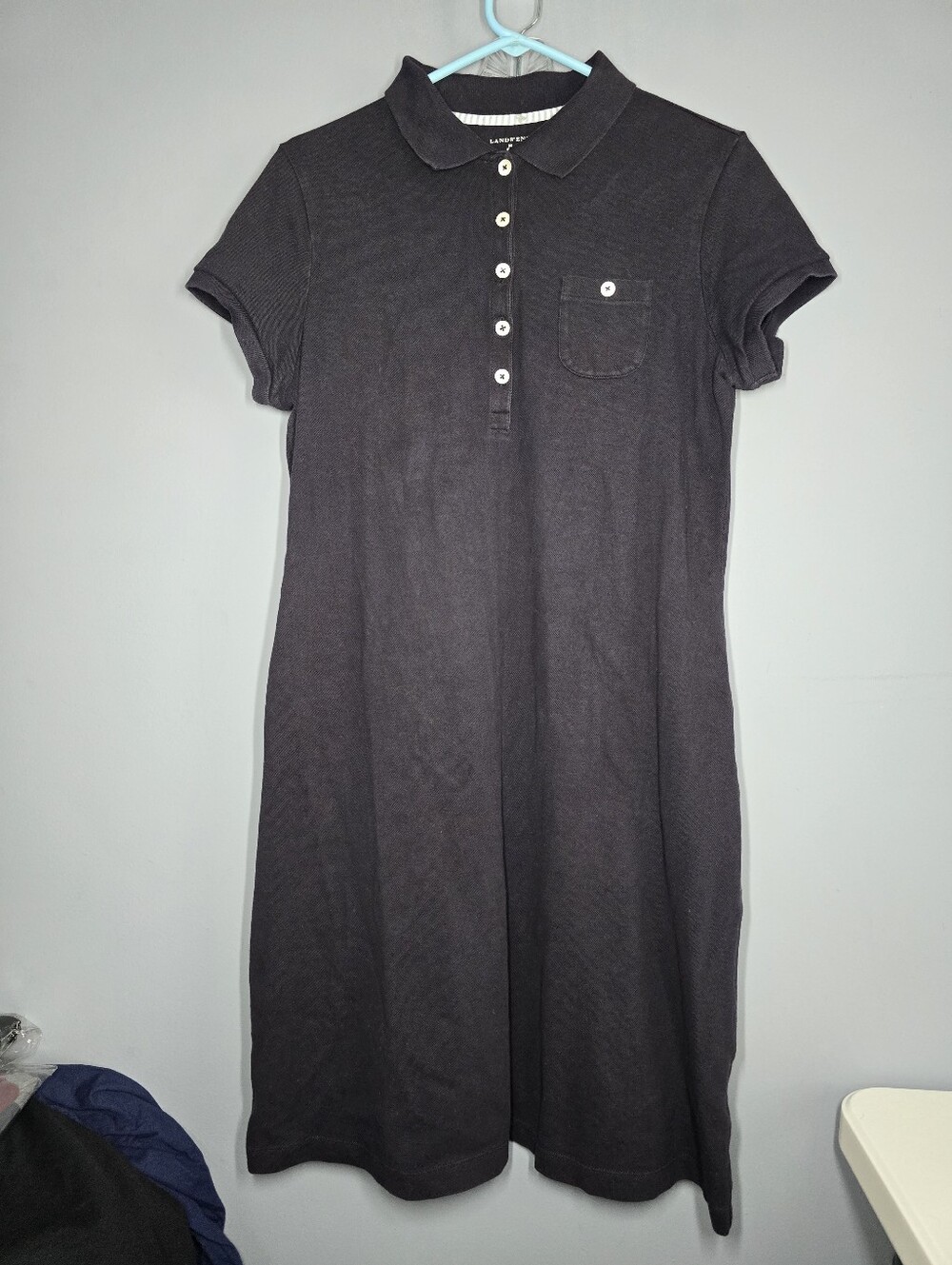 Lands End Polo Shirt Style Dress -Womens MEDIUM-Navy Blue-Casual